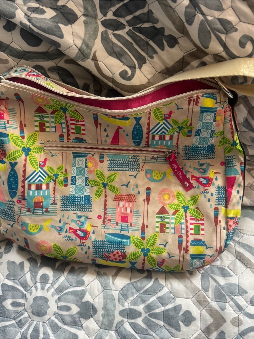 Lily Bloom Vibrant Pink Beach-Print Shoulder Bag